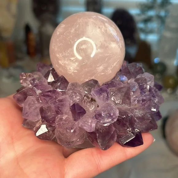 Amethyst Points Crystal Holder | Candle or Sphere Stand |Brazil | Natural Stone - Picture 4 of 7